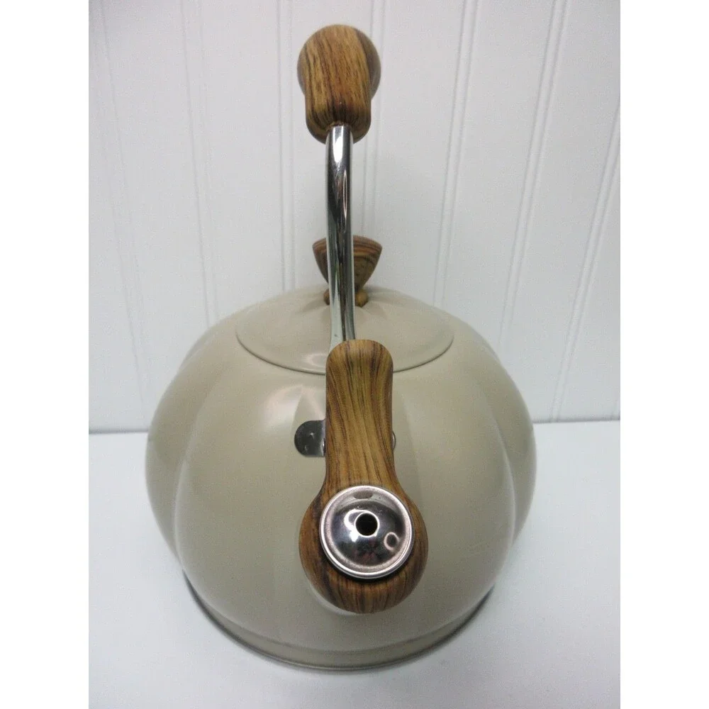 Pioneer Woman Pumpkin Whistling Tea Kettle with Lid Taupe